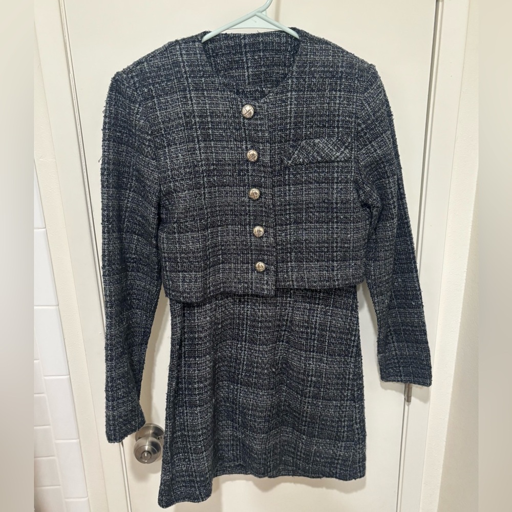 All that Jazz Vintage Charcoal and Light Gray Knit dress and jacket